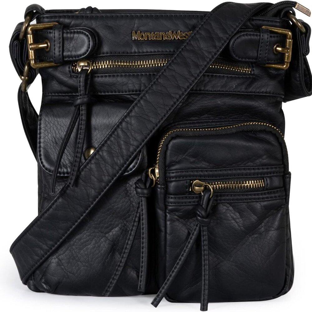 Crossbody Bag for Women Soft Washed Leather Multi Pocket crossbody handbags
